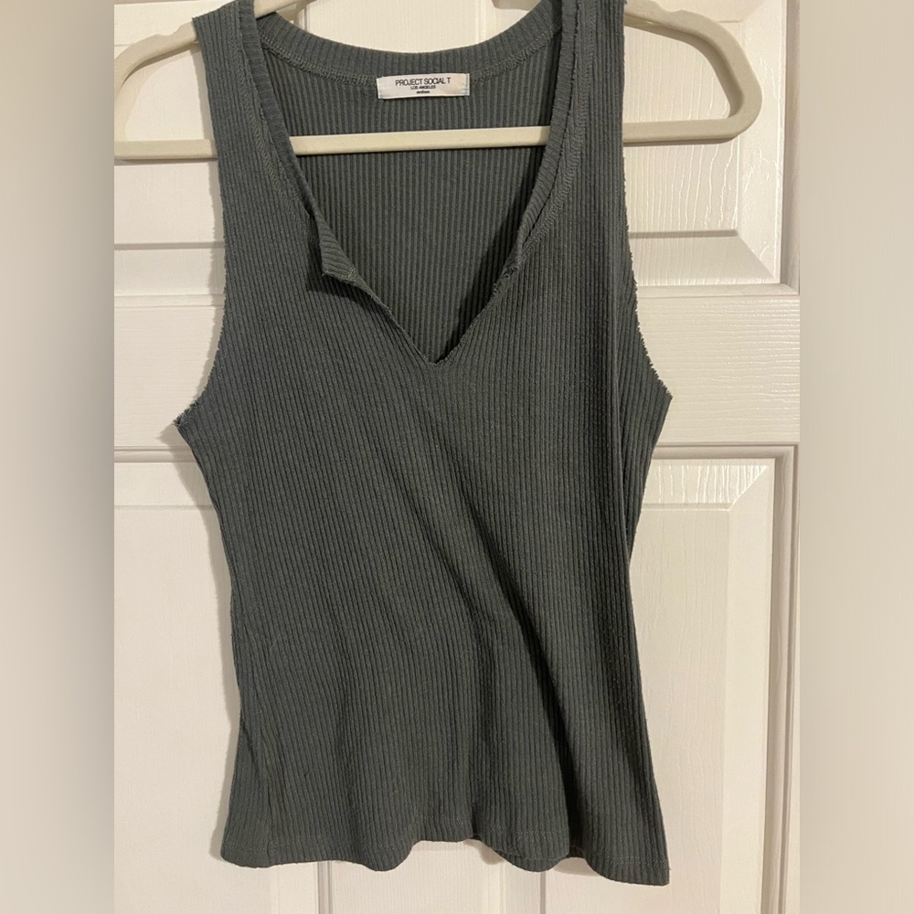 Dusty Olive Green Knit Tank | Size Med